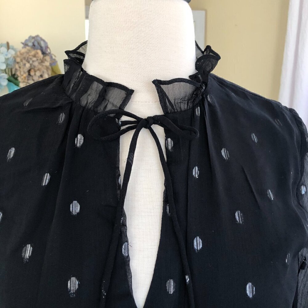 NSR Emma Black Semi Sheer Tiered Ruffle Whimsygoth Ruched Mini Dress Small - Picture 5 of 11